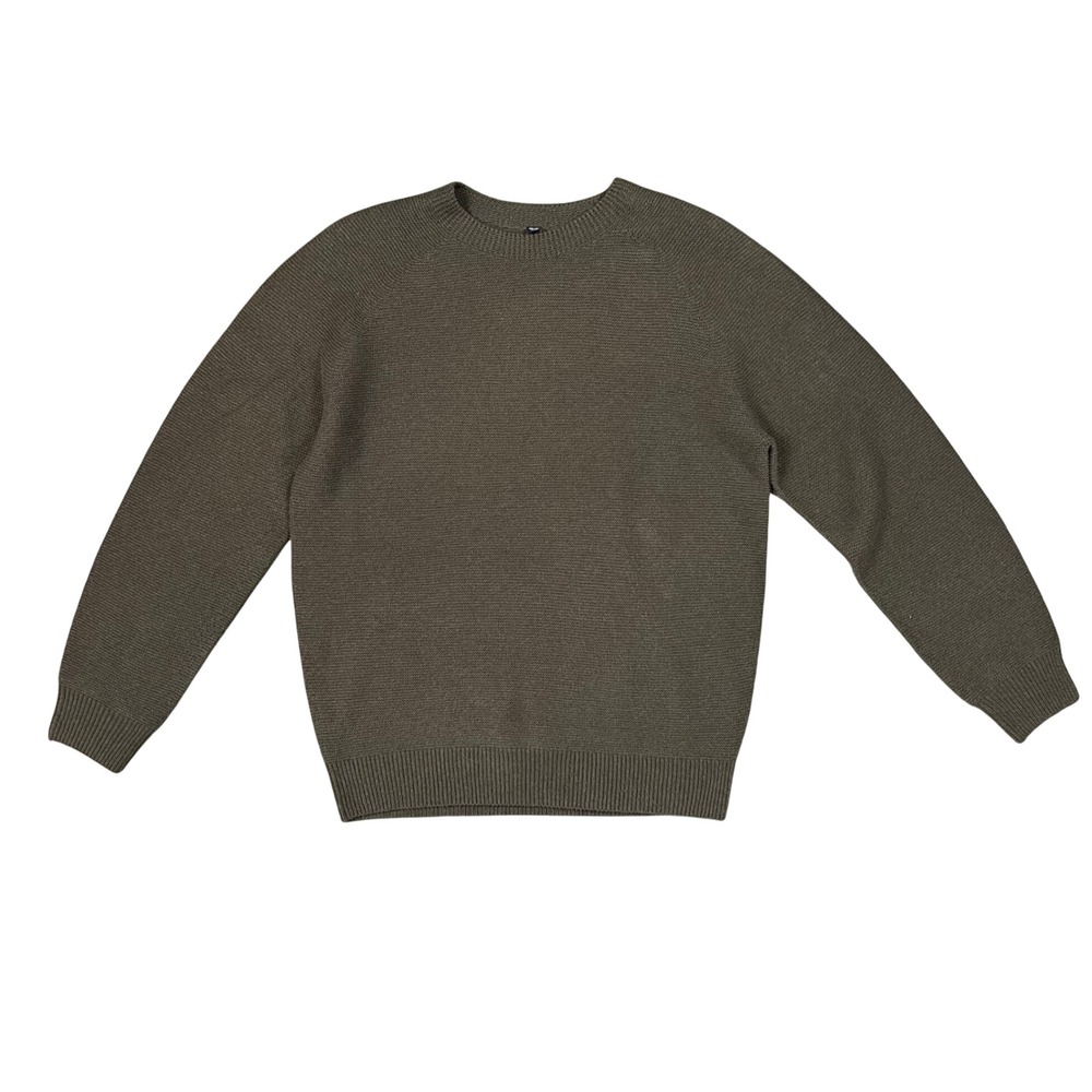 Uniqlo Mens Olive Green Waffle Knit Crewneck Raglan Sweater Large 351-482321